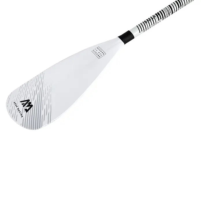Aqua Marina SUP-Paddel Solid - 1 Stk., 180 cm - 220 cm - Weißes Stand-Up-Paddleboard-Paddel mit schwarzen und grauen Markierungen und gestreiftem Schaft.