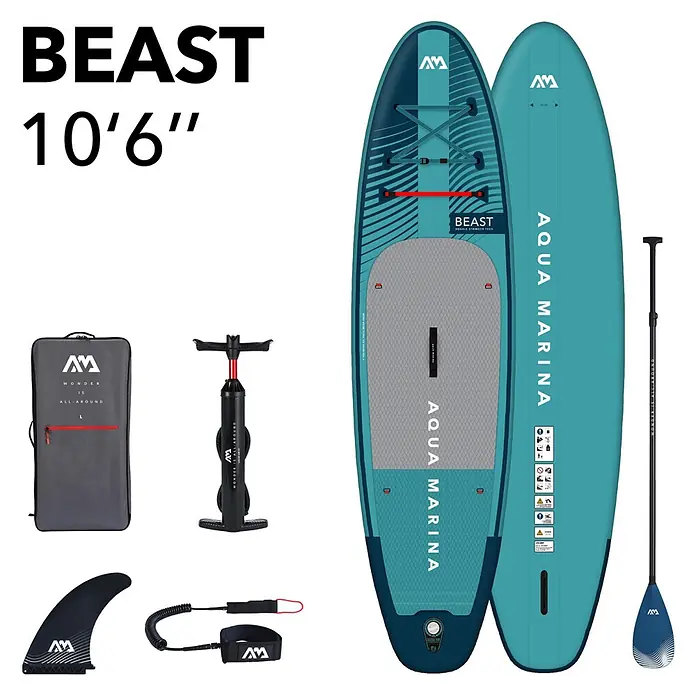Aqua Marina SUP-Board-Set Beast 10,6" - L x B x H: 320 x 81 x 15 cm, Mehrfarbig, Tragkraft: 140 kg - Aufblasbares Aqua Marina Beast 10'6" SUP-Board-Set in Türkis und Blau, inkl. Board, Paddel, Pumpe, Finne, Leash und Tasche.