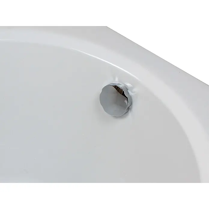 Sanicomfort Badewannen-Set Basic - Weiß, 170 x 75 cm - Verchromter Überlaufschutz mit welligem Rand in einer weißen Badewanne.