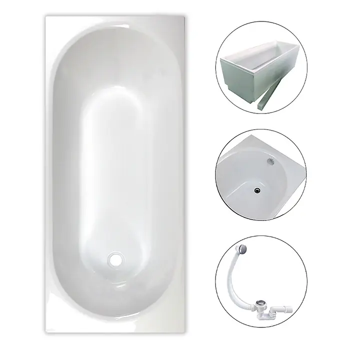 Sanicomfort Badewannen-Set Basic - Weiß, 170 x 75 cm - Weiße Acryl-Badewanne mit integriertem Überlauf- und Ablaufset, isolierter Außenseite.