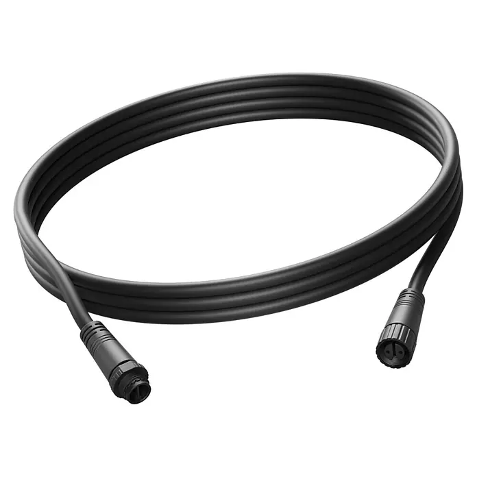 Steinel Verlängerungskabel 24V-Garten-Lichtsystems - IP67, 2,5 m - Schwarzes Kabel, kreisförmig aufgerollt, mit zwei Gewinde-Industriesteckern.