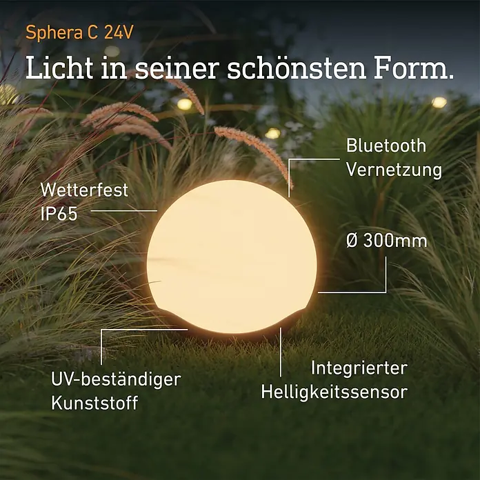 Steinel LED-Außenleuchte Sphera 24V Garten-Lichtsystems - IP65, 30 cm - Wetterfester, UV-beständiger Kugelleuchte (Ø 300mm) leuchtet sanft im Garten.