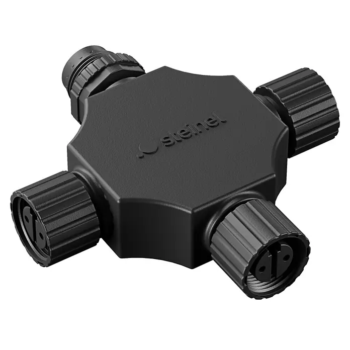 Steinel X-Verbinder Cross-Road 24V Garten-Lichtsystem - Schwarz - Schwarzer Steinel 5-fach Kabelverteiler, ein robuster Kunststoff-Mehrfachverbinder für Elektroinstallationen.