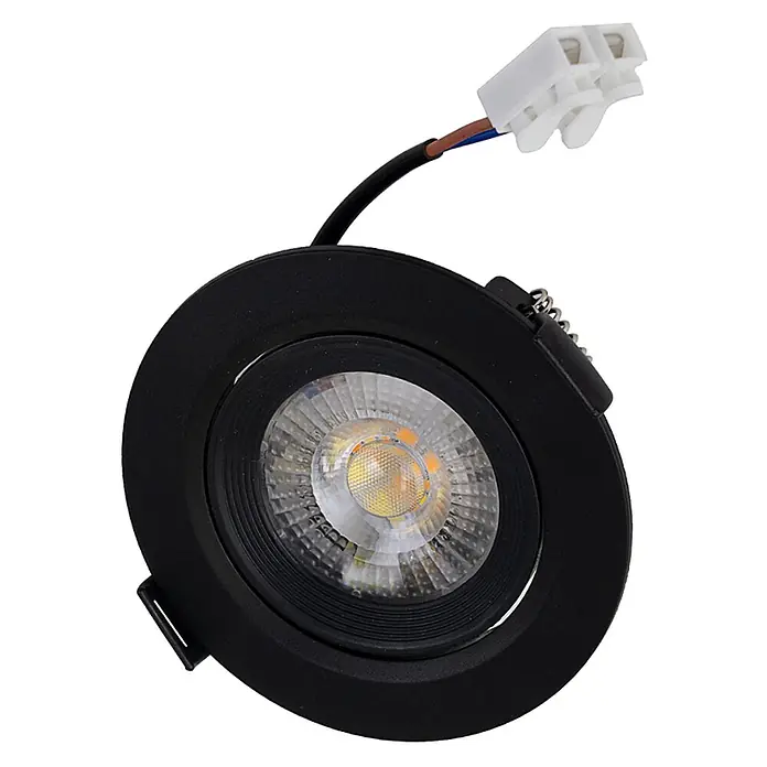 Luxula Wand- & Deckenspot LUXULA LED Downlight schwenkbar Set - 5 W, Ø x H: 9 x 5 cm, Schwarz, Warmweiß - Schwarzer runder LED-Einbaustrahler mit elektrischem Anschluss.