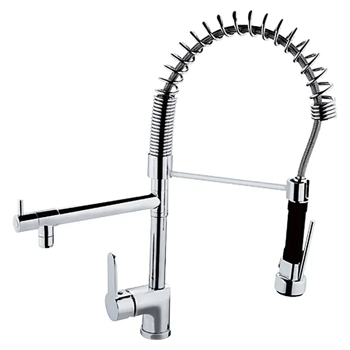 Camargue Spültischarmatur Torrent - Chrom, Glänzend, Ausziehbar - Professionelle Küchenarmatur mit Spiralfeder und Ausziehbrause, ideal für den täglichen Gebrauch. Die Armatur ist robust und langlebig.