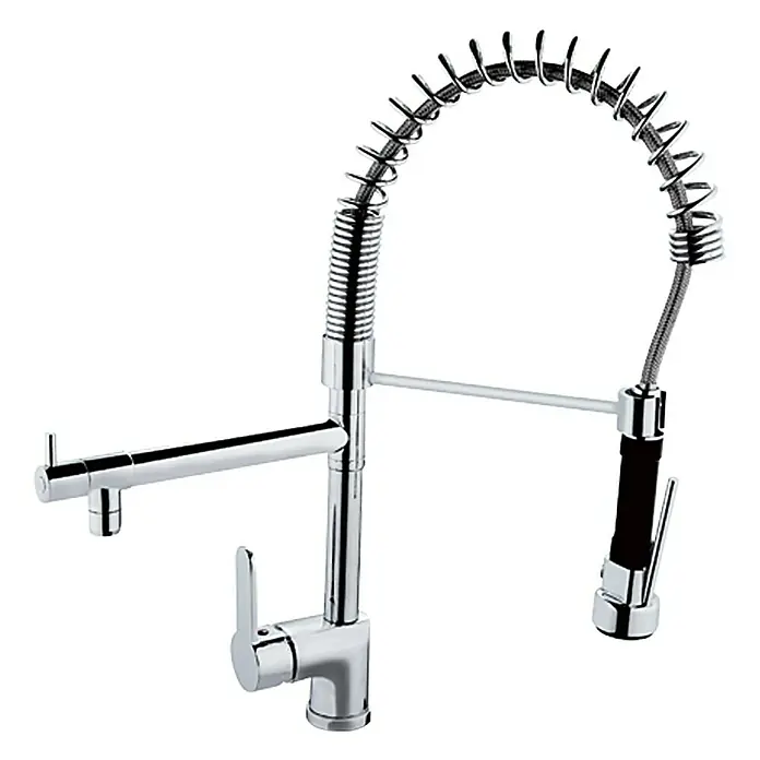 Camargue Spültischarmatur Torrent - Chrom, Glänzend, Ausziehbar - Professionelle Küchenarmatur mit Spiralfeder und Ausziehbrause, ideal für den täglichen Gebrauch. Die Armatur ist robust und langlebig.