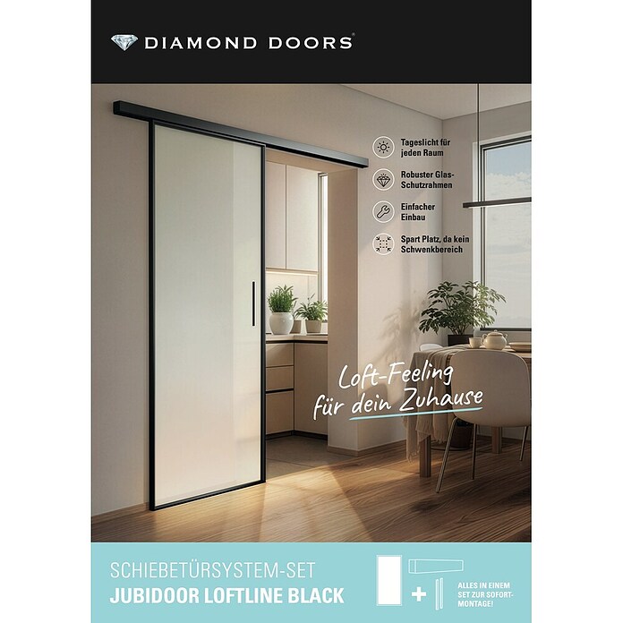 Diamond Doors Black Edition Schiebetür-Komplettset Jubidoor Loftline Black (935 x 2 058 mm, Einscheibensicherheitsglas (ESG)) | BAUHAUS
