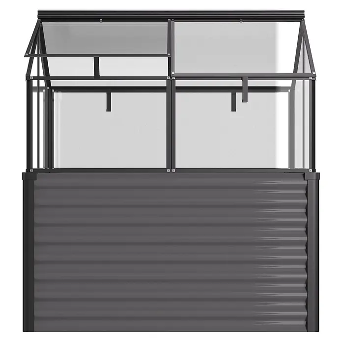 Vitavia Hochbeet mit Frühbeet-Aufsatz - 121,7 x 83,1 x 135,1 cm, Schwarz, Sicherheitsglas - Dunkelgraues Wellblech-Hochbeet mit transparentem, gerahmtem Frühbeetaufsatz und zwei aufklappbaren Deckeln.