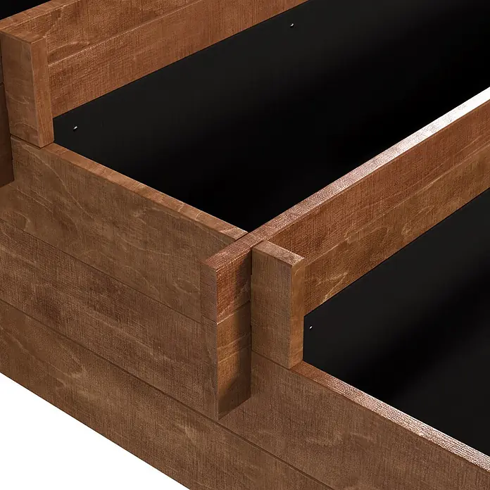 Dobar Hochbeet Peru - 110 x 88 x 36 cm, Holz, Bernstein - Braune, gestufte Holz-Aufbewahrungseinheit mit schwarz ausgekleideten Fächern.