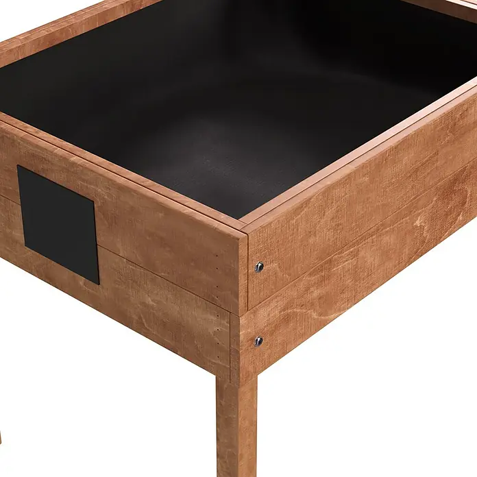 Dobar Hochbeet - 50 x 40 x 45 cm, Holz, Braun - Braunes Hochbeet aus Holz mit schwarzer Innenauskleidung, sichtbaren Metallbolzen und einem schwarzen Seitendetail.