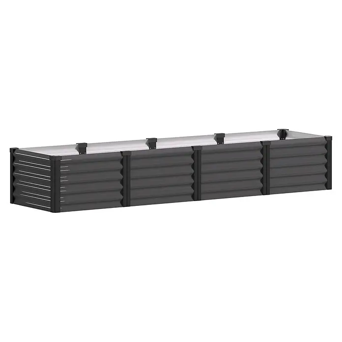 Vitavia Hochbeet Meta In&Out 401 - 245 x 65 x 40 cm, Zincalume®, Granit/Schwarz - Langes, dunkelgraues Hochbeet aus Wellblech mit schwarzen Eckverbindern.