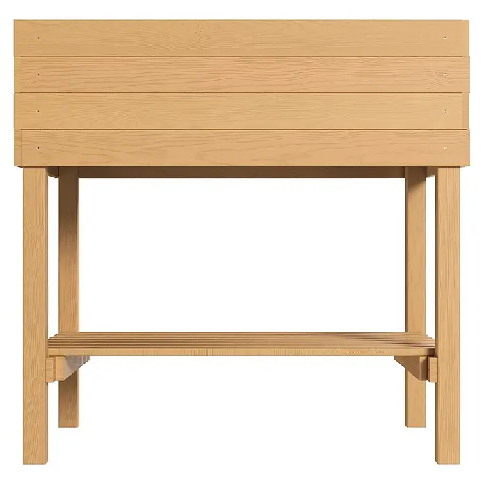 Dobar Hochbeet Kubus - 80 x 58 x 80 cm, Holz, Bernstein - Helles Holz Hochbeet mit Lamellenoberfläche und einer unteren Lattenablage.