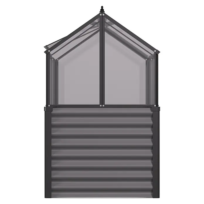 Vitavia Hochbeet mit Frühbeet-Aufsatz - 121,7 x 83,1 x 135,1 cm, Schwarz, Sicherheitsglas - Graues Mini-Gewächshaus aus Metall und Polycarbonat mit gewellter Hochbeetbasis.
