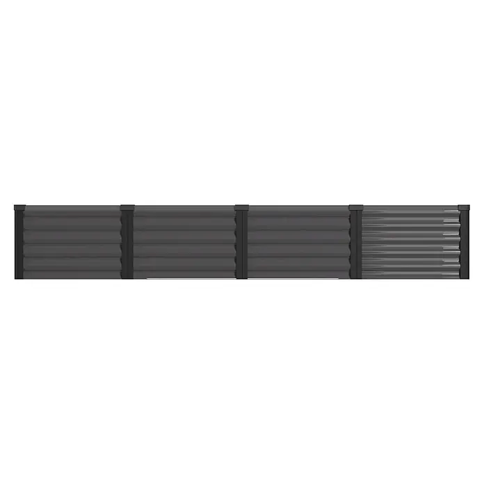 Vitavia Hochbeet Meta In&Out 401 - 245 x 65 x 40 cm, Zincalume®, Granit/Schwarz - Dunkelgraue Wellblech-Hochbeetplatten mit vertikalen Stützpfosten.