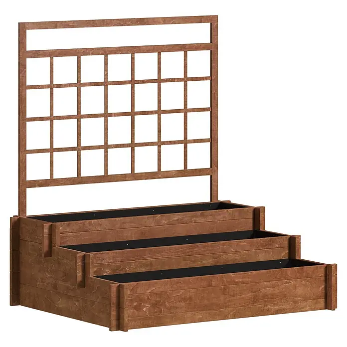 Dobar Hochbeet Peru - 110 x 88 x 115 cm, Holz, Braun - Braunes, gestuftes Hochbeet aus Holz mit integriertem Rankgitter für Kletterpflanzen.