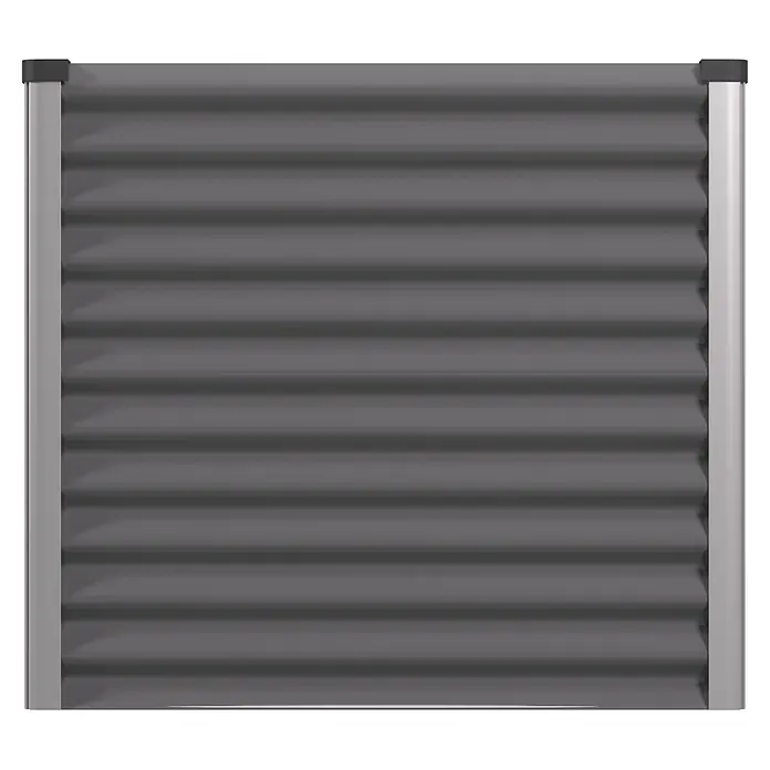 Vitavia Hochbeet Meta 858 - 187,7 x 96,2 x 85,8 cm, Zincalume®, Granit/Silber - Dunkelgraue Sichtschutzwand mit geriffelten Paneelen, hellgrauen Seitenpfosten und dunkelgrauen oberen Kappen.