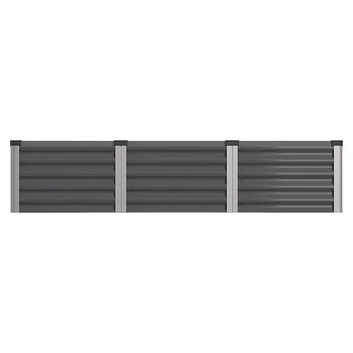 Vitavia Hochbeet Meta In&Out 401 - 185 x 65 x 40 cm, Zincalume®, Granit/Silber - Dunkelgraues Wellblech-Hochbeet mit hellgrauen vertikalen Stützen.