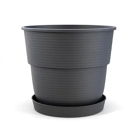 Plastard  Pflanztopf Ø 28 cm mit Untersetzer rund – Anthrazit – Pflanzkübel