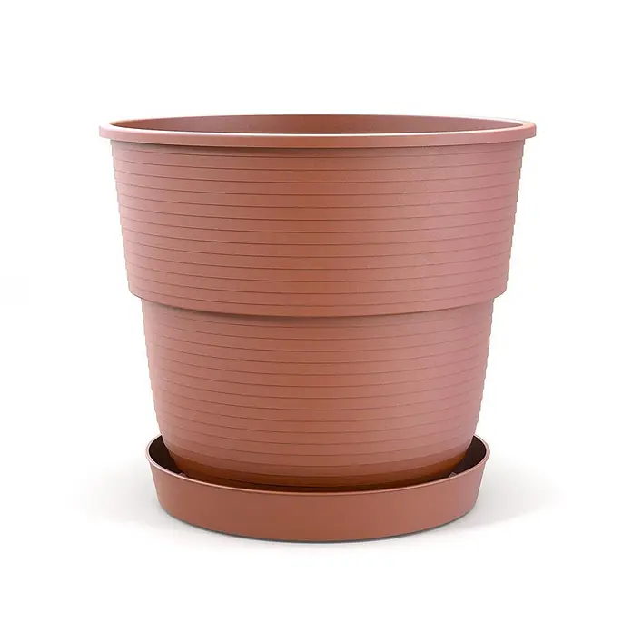 Plastard Pflanztopf Milano 10er Set mit Untersetzer in Terrakotta – Blumentopf - Außenmaß (Ø x H): 22 x 19 cm, Kunststoff, Terrakotta - Terracottafarbener Kunststoff-Pflanztopf mit gerippter Textur und passendem Untersetzer.