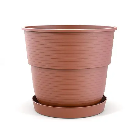 Plastard  Pflanztopf Ø 22 cm mit Untersetzer rund – Terrakotta – Pflanzkübel