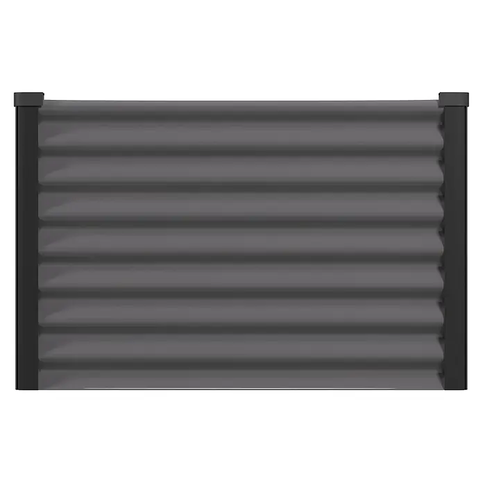 Vitavia Hochbeet Meta 630 - 187,7 x 96,2 x 63 cm, Zincalume®, Granit/Schwarz - Dunkelgraues Wellblech-Zaunelement mit zwei dunkelgrauen Pfosten und Kappen.
