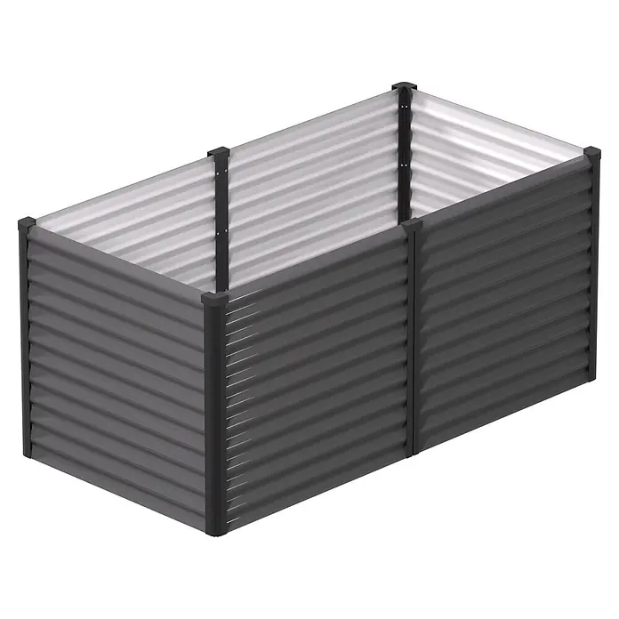 Vitavia Hochbeet Meta 858 - 187,7 x 96,2 x 85,8 cm, Zincalume®, Granit/Schwarz - Dunkelgraues rechteckiges Hochbeet aus Wellblech mit helleren Innenwänden.