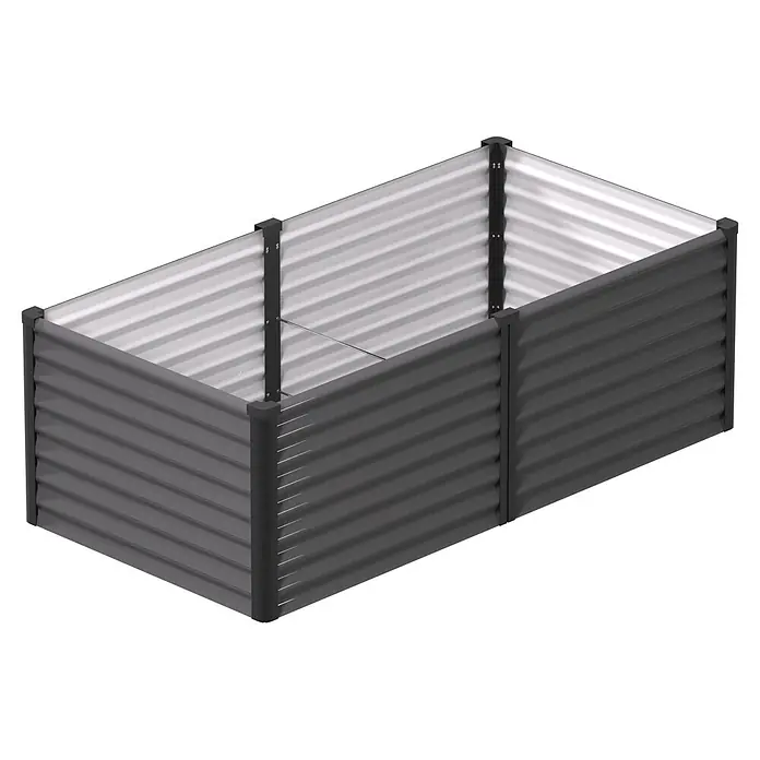Vitavia Hochbeet Meta 630 - 187,7 x 96,2 x 63 cm, Zincalume®, Granit/Schwarz - Dunkelgraues Hochbeet aus Wellblech mit reflektierender Innenseite.