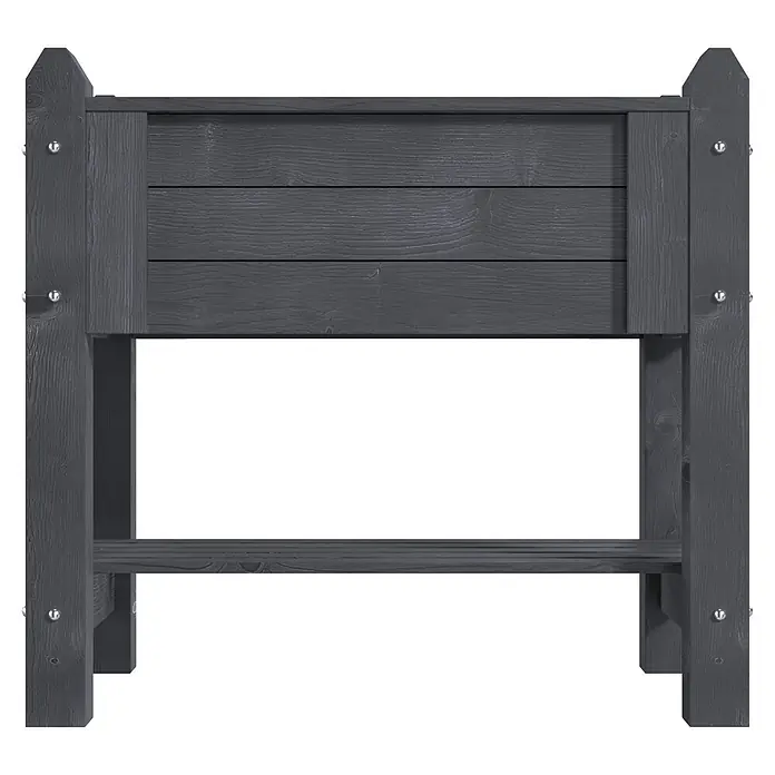 Promadino Kräuterhochbeet - 90 x 60 x 84,5 cm, Grau - Dunkelgraues erhöhtes Holz-Pflanzgefäß mit Pflanzbereich und unterer Ablagefläche.