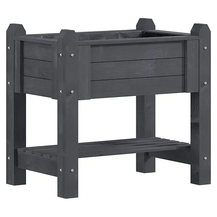 Promadino Kräuterhochbeet - 90 x 60 x 84,5 cm, Grau - Dunkelgraues Hochbeet aus Holz mit Ablagefläche, ideal für den Garten.