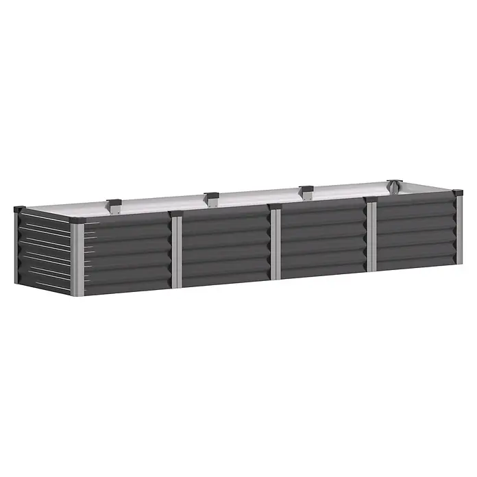 Vitavia Hochbeet Meta In&Out 401 - 245 x 65 x 40 cm, Zincalume®, Granit/Silber - Dunkelgraues Hochbeet aus Wellblech mit silbernem Rahmen und schwarzer Zierleiste.