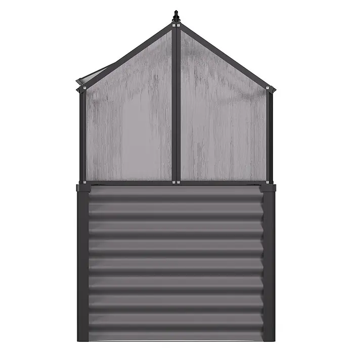 Vitavia Hochbeet mit Frühbeet-Aufsatz - 121,7 x 83,1 x 135,1 cm, Schwarz, Polycarbonat - Dunkelgraues Gewächshaus mit lichtdurchlässigen Paneelen auf einem Wellblech-Hochbeet.