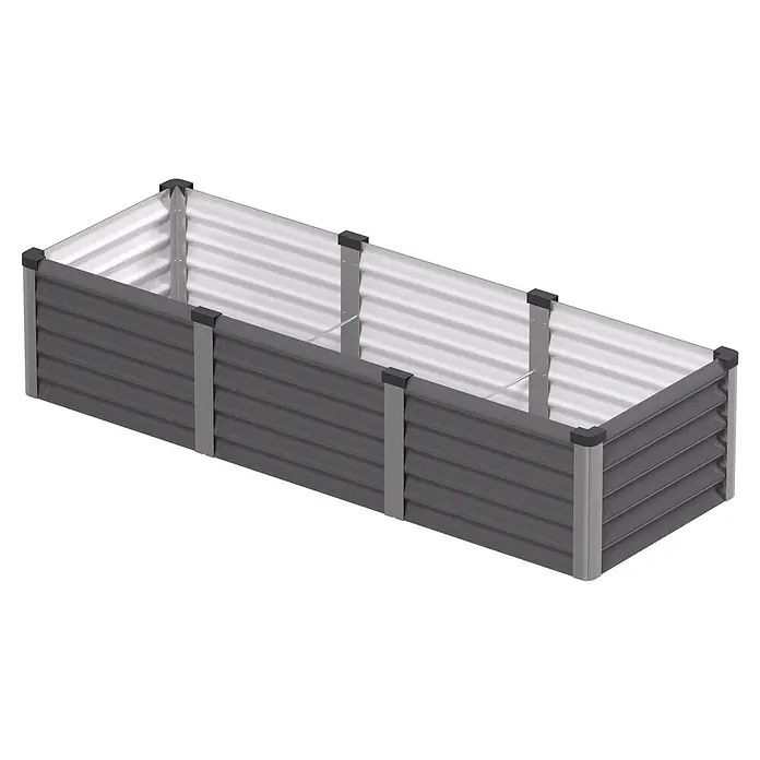 Vitavia Hochbeet Meta In&Out 401 - 185 x 65 x 40 cm, Zincalume®, Granit/Silber - Rechteckiges dunkelgraues Metall-Hochbeet mit geriffelten silbernen Innenwänden.