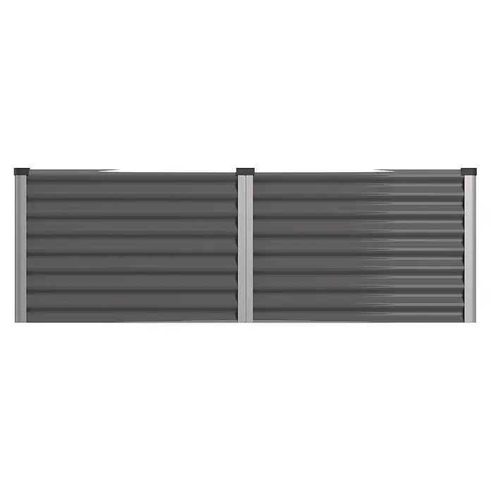 Vitavia Hochbeet Meta 630 - 187,7 x 96,2 x 63 cm, Zincalume®, Granit/Silber - Zweiteiliger, grauer Sichtschutz mit horizontal geriffelten Platten und hellgrauen Pfosten.