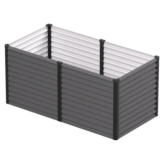 Vitavia Hochbeet Meta 858 - 187,7 x 96,2 x 85,8 cm, Zincalume®, Granit/Schwarz - Rechteckiges, dunkelgraues Hochbeet aus Wellblech mit schwarzen Eck- und Mittelpfosten.
