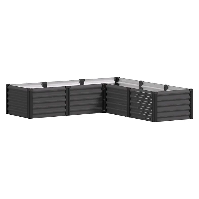 Vitavia Hochbeet Meta In&Out 401 - 185 x 185 x 40 cm, Zincalume®, Granit/Schwarz - L-förmiges, dunkelgraues Hochbeet aus Wellstahl.