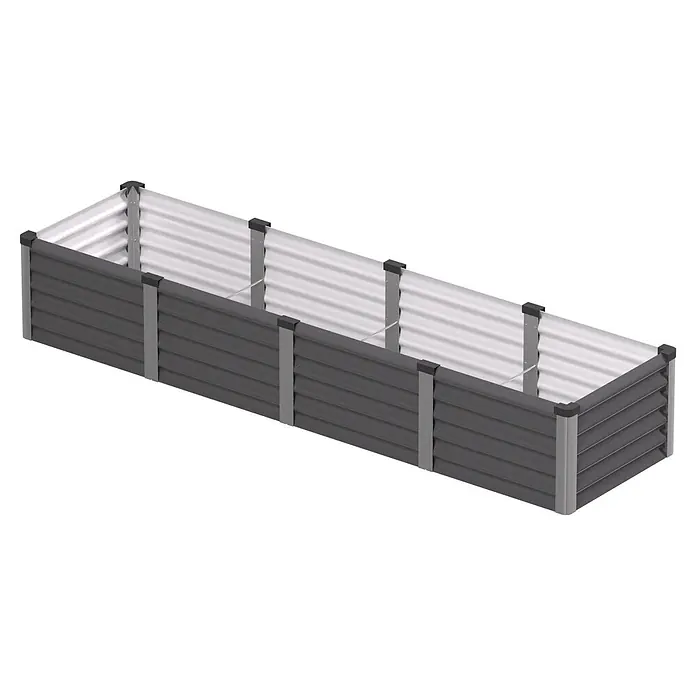 Vitavia Hochbeet Meta In&Out 401 - 245 x 65 x 40 cm, Zincalume®, Granit/Silber - Rechteckiges Hochbeet aus dunkel- und hellgrauem Wellblech.
