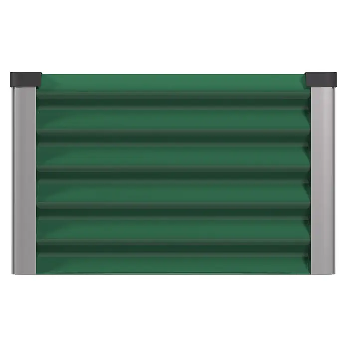 Vitavia Hochbeet Meta In & Out 401 - 185 x 65 x 40 cm, Zincalume®, Seegras/Alu - Grüne horizontale Jalousien mit grauen Seitenleisten.