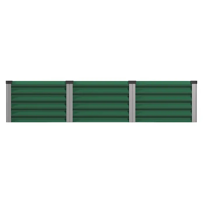 Vitavia Hochbeet Meta In & Out 401 - 185 x 185 x 40 cm, Zincalume®, Seegras/Alu - Grünes modulares Regal mit grauen Stützen und mehreren Ablagen.