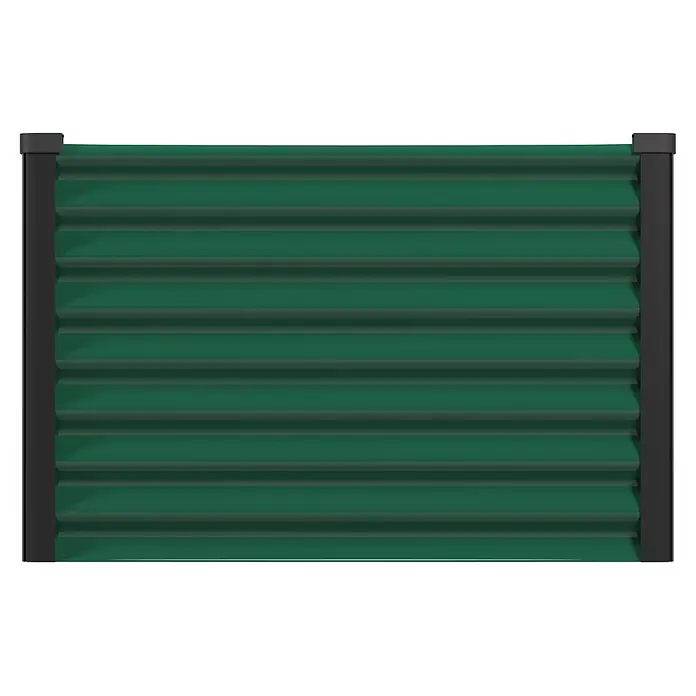 Vitavia Hochbeet Meta 630 - 187,7 x 96,2 x 63 cm, Zincalume®, Seegras/Schwarz - Dunkelgrüner Lattenzaun mit schwarzen Pfosten.