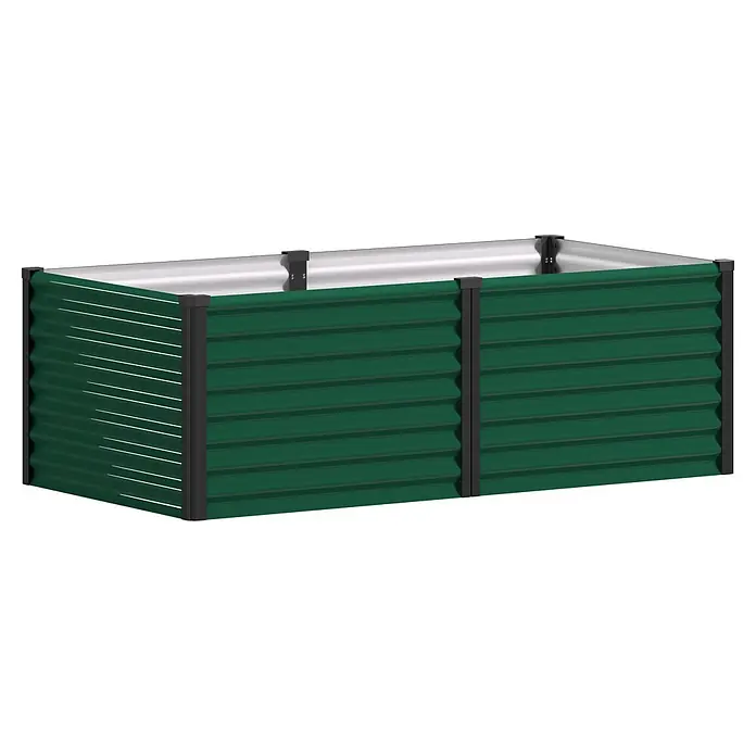 Vitavia Hochbeet Meta 630 - 187,7 x 96,2 x 63 cm, Zincalume®, Seegras/Schwarz - Grünes Hochbeet aus Wellblech mit schwarzen Eckpfosten.