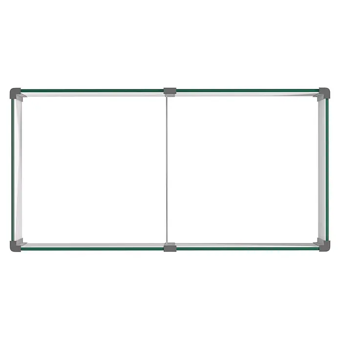 Vitavia Hochbeet Meta 630 - 187,7 x 96,2 x 63 cm, Zincalume®, Seegras/Alu - Rechteckiger Whiteboard-Rahmen mit grünen und silbernen Kanten und mittiger silberner Trennleiste. Dunkelgraue Ecken und Verbinder.