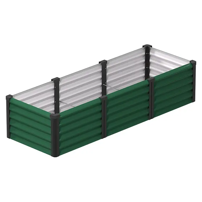 Vitavia Hochbeet Meta In & Out 401 - 185 x 65 x 40 cm, Zincalume®, Seegras/Schwarz - Grünes Wellblech-Hochbeet mit schwarzen Eck- und Stützpfosten.