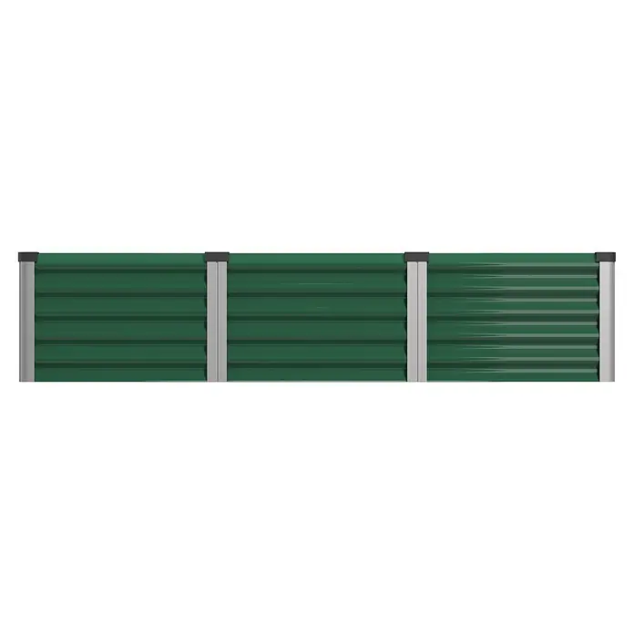 Vitavia Hochbeet Meta In & Out 401 - 185 x 65 x 40 cm, Zincalume®, Seegras/Alu - Drei grüne Wellblech-Sichtschutzpaneele mit grauen Pfosten und schwarzen Kappen.