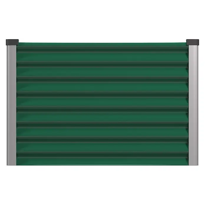 Vitavia Hochbeet Meta 630 - 187,7 x 96,2 x 63 cm, Zincalume®, Seegras/Alu - Grünes Lamellenpaneel mit grauen vertikalen Stützen und schwarzen Abschlusskappen.