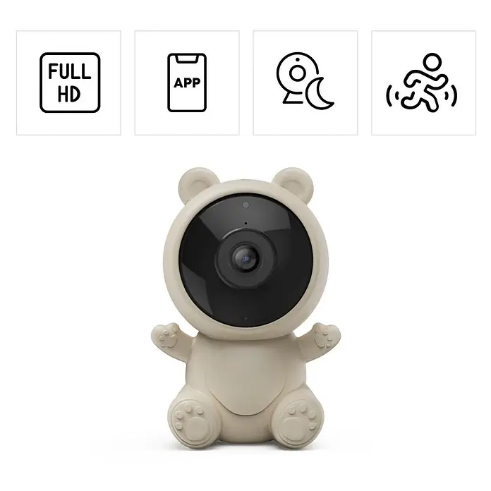 Hama Überwachungskamera 00176673 WLAN mit Kamera -  - Cremefarbener Teddybär-Babyphone mit Kamera. Bietet Full HD, App-Steuerung, Nachtsicht und Bewegungserkennung.