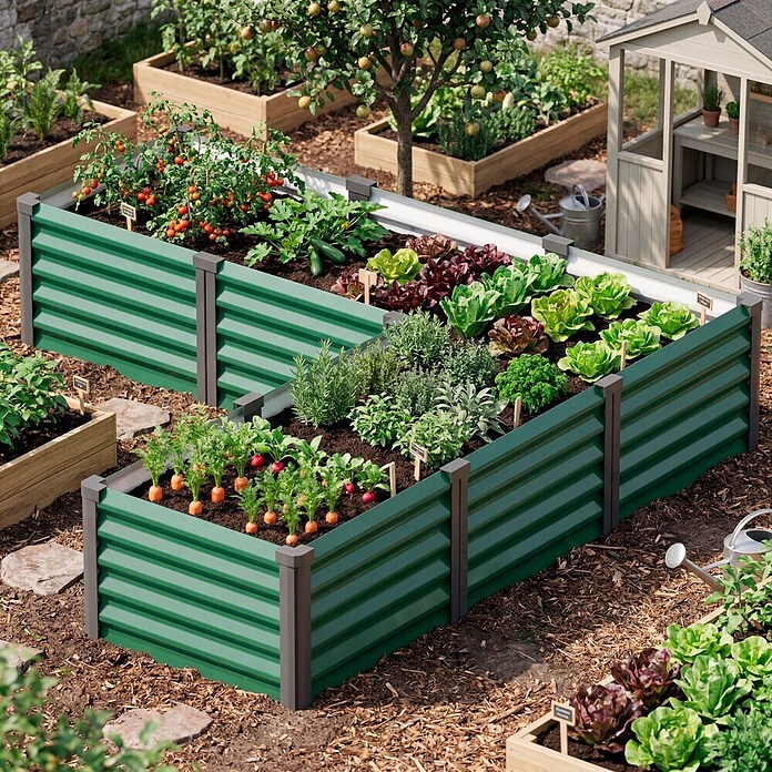 Vitavia Hochbeet Meta In & Out 401 (185 x 185 x 40 cm, Zincalume®, Seegras/Schwarz) | BAUHAUS