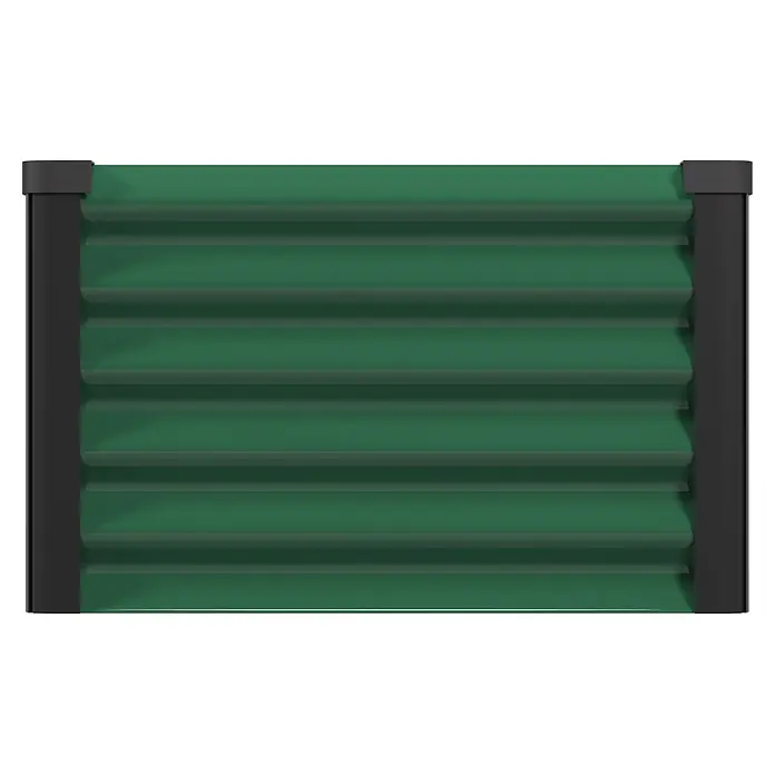 Vitavia Hochbeet Meta In & Out 401 - 185 x 65 x 40 cm, Zincalume®, Seegras/Schwarz - Dunkelgrünes Lamellen-Sichtschutzelement mit schwarzen Seitenpfosten.