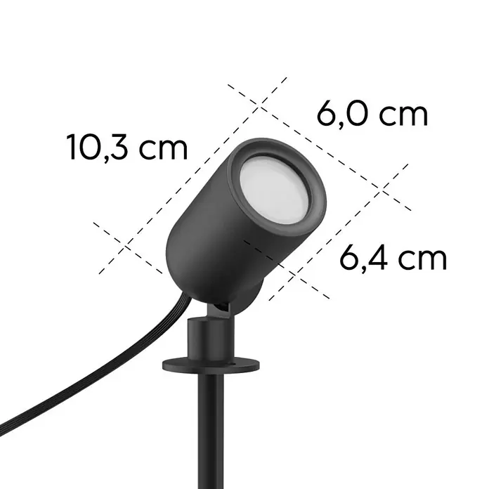 Hama LED-Gartenstrahler WLAN Gartenstecker - Schwarz - Schwarzer Gartenstrahler mit Erdspieß. Maße: Länge 10,3 cm, Kopf 6,0 cm breit x 6,4 cm hoch.