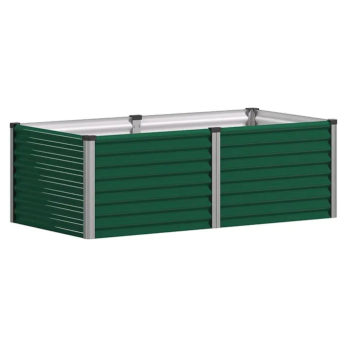Vitavia Hochbeet Meta 630 - 187,7 x 96,2 x 63 cm, Zincalume®, Seegras/Alu - Grünes Hochbeet aus Wellblech mit silbernem Rand.