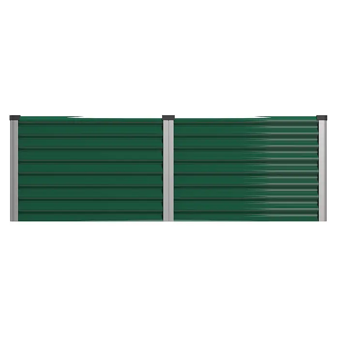 Vitavia Hochbeet Meta 630 - 187,7 x 96,2 x 63 cm, Zincalume®, Seegras/Alu - Zweiteiliger grüner Sichtschutz aus Wellblech mit grauen Stangen und schwarzen Kappen.